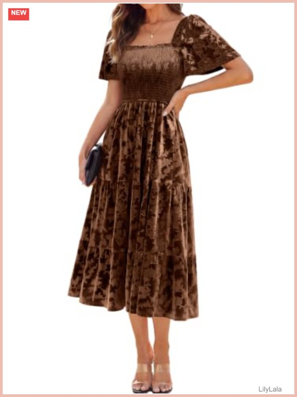Simplee Women's Velvet Floral Burnout Maxi Dress Square Neck Flutter Sleeve